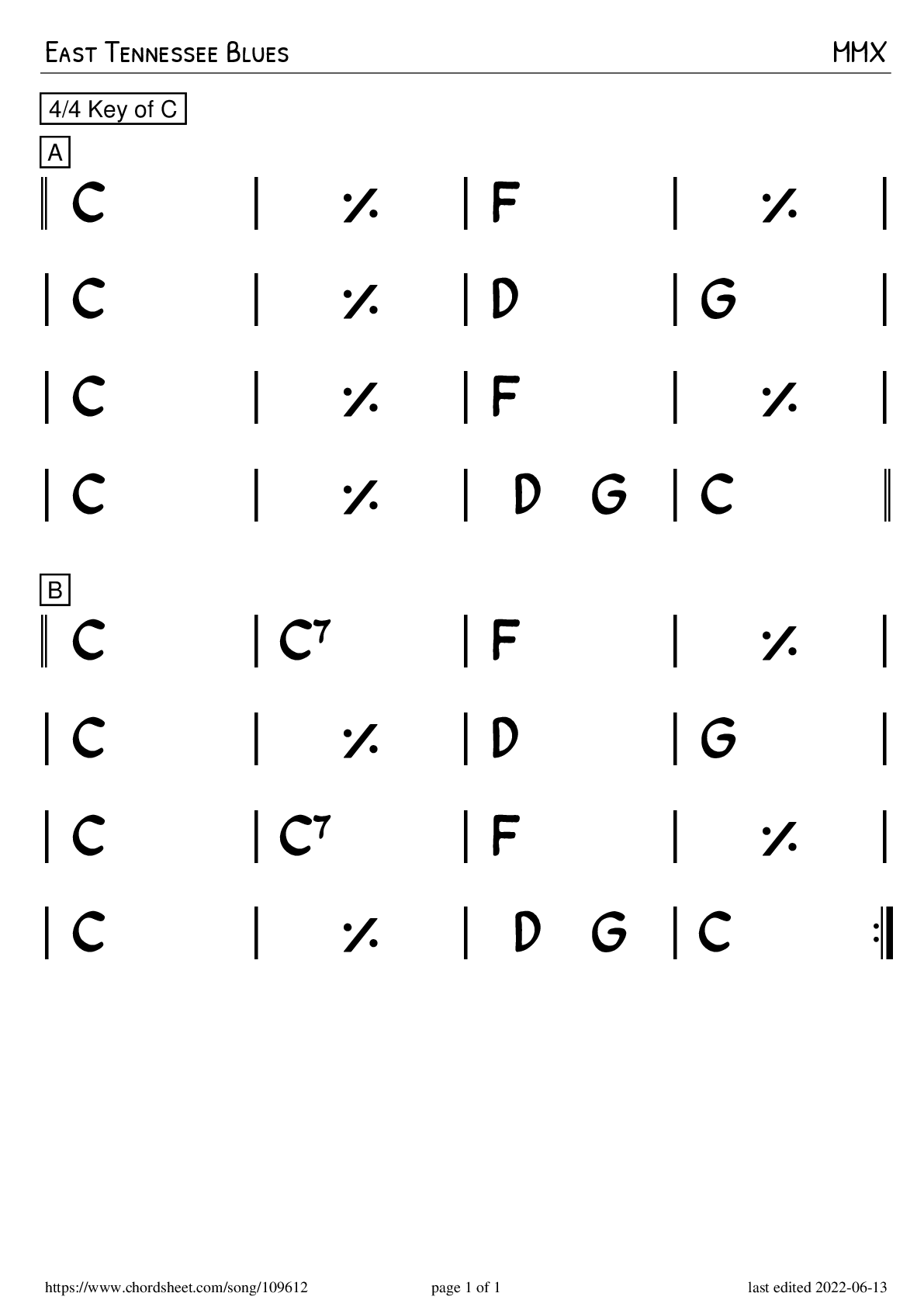 East Tennessee Blues · MMX · PNG Preview· Chord Sheet Maker Online